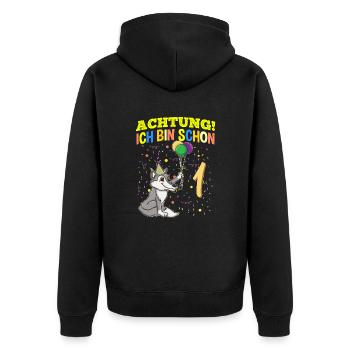 Achtung Ich Bin Schon 1 Tier Geburtstag Wolf - Unisex Premium Bio Zip Hoodie - Schwarz - Hinten - Nico (187cm)
