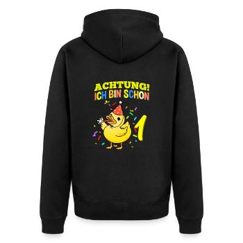 Achtung Ich Bin Schon 1 Geburtstag Ente - Unisex Premium Bio Zip Hoodie - Schwarz - Hinten - Nico (187cm)