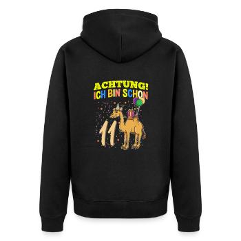 Achtung Ich Bin Schon 11 Geburtstag Kamel-Dromedar - Unisex Premium Bio Zip Hoodie - Schwarz - Hinten - Nico (187cm)