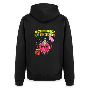 Achtung Ich Bin Schon 2 Geburtstag Granatapfel - Unisex Premium Bio Zip Hoodie - Schwarz - Hinten - Nico (187cm)