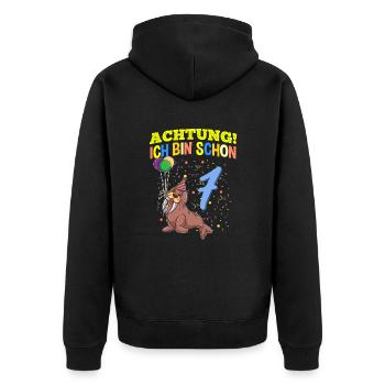 Achtung Ich Bin Schon 7 Tier Geburtstag Walross - Unisex Premium Bio Zip Hoodie - Schwarz - Hinten - Nico (187cm)