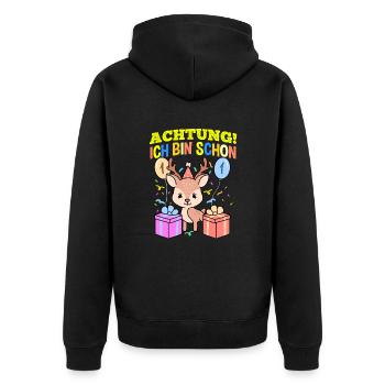 Achtung Ich Bin Schon 1 Geburtstag Hirsch - Unisex Premium Bio Zip Hoodie - Schwarz - Hinten - Nico (187cm)