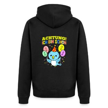 Achtung Ich Bin Schon 2 Geburtstag Wellensittich - Unisex Premium Bio Zip Hoodie - Schwarz - Hinten - Nico (187cm)