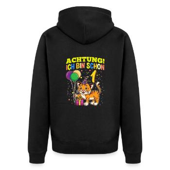Achtung Ich Bin Schon 1 Tier Geburtstag Tiger - Unisex Premium Bio Zip Hoodie - Schwarz - Hinten - Nico (187cm)