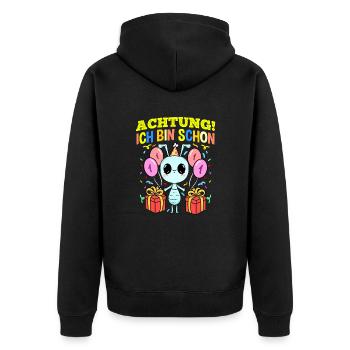 Achtung Ich Bin Schon 1 Geburtstag Fehler - Unisex Premium Bio Zip Hoodie - Schwarz - Hinten - Nico (187cm)