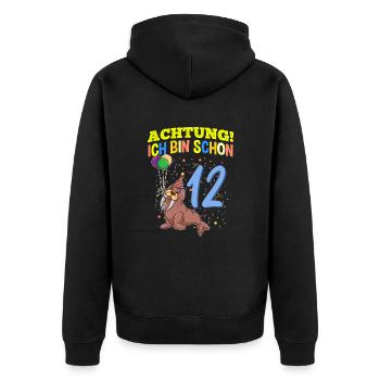 Achtung Ich Bin Schon 12 Tier Geburtstag Walross - Unisex Premium Bio Zip Hoodie - Schwarz - Hinten - Nico (187cm)