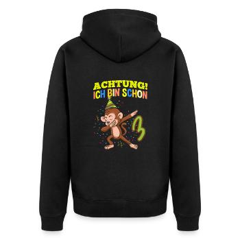 Achtung Ich Bin Schon 3 Geburtstag Affen - Unisex Premium Bio Zip Hoodie - Schwarz - Hinten - Nico (187cm)