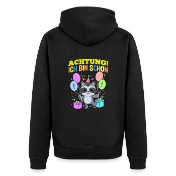 Achtung Ich Bin Schon 1 Geburtstag Waschbär - Unisex Premium Bio Zip Hoodie - Schwarz - Hinten - Nico (187cm)
