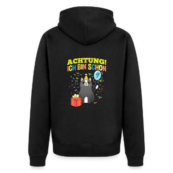 Achtung Ich Bin Schon 9 Geburtstag Tuxedo-Katze - Unisex Premium Bio Zip Hoodie - Schwarz - Hinten - Nico (187cm)