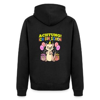 Achtung Ich Bin Schon 1 Geburtstag Frettchen - Unisex Premium Bio Zip Hoodie - Schwarz - Hinten - Nico (187cm)