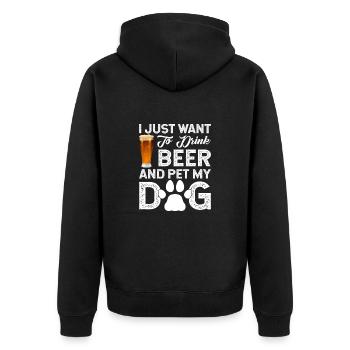 ICH MÖCHTE NUR BIER TRINKEN UND MEINEN HUND STREICHELN - Unisex Premium Bio Zip Hoodie - Schwarz - Hinten - Nico (187cm)
