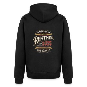 Rentner 2025 - endlich Geschafft - Ruhestand - Unisex Premium Bio Zip Hoodie - Schwarz - Hinten - Nico (187cm)