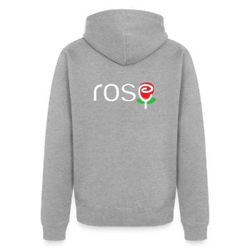 Rose - Unisex Premium Bio Zip Hoodie - Grau meliert - Hinten - Nico (187cm)