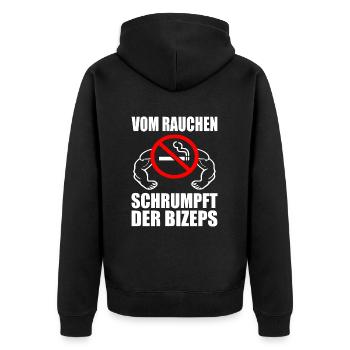 Vom rauchen schrumpft der bizeps - Unisex Premium Bio Zip Hoodie - Schwarz - Hinten - Nico (187cm)