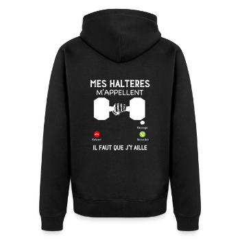 Cadeau musculation humour mes haltères m'appellent - Veste à capuche bio Premium Unisexe - noir - Dos - Nico (187cm)