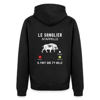 Sanglier appel téléphonique chasseur - Veste à capuche bio Premium Unisexe - noir - Dos - Nico (187cm)