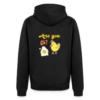Are you ok? Lustiger Spruch Küken und Ei - Unisex Premium Bio Zip Hoodie - Schwarz - Hinten - Nico (187cm)