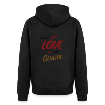 Lustiger Spruch Make Love not Gender Gendern - Unisex Premium Bio Zip Hoodie - Schwarz - Hinten - Nico (187cm)