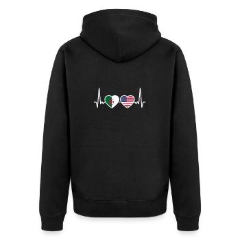 Albanien USA Herzschlag Flagge Albanisch - Unisex Premium Bio Zip Hoodie - Schwarz - Hinten - Nico (187cm)