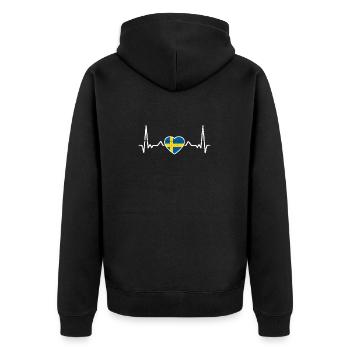 Schweden Herzschlag Schwedische Flagge Schwede - Unisex Premium Bio Zip Hoodie - Schwarz - Hinten - Nico (187cm)