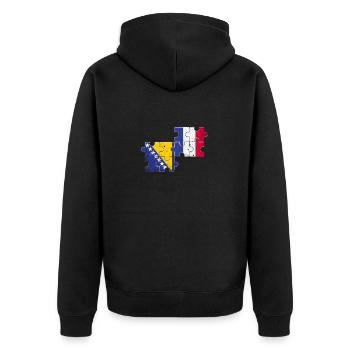 Bosnien Frankreich Vintage Flagge Bosnier - Unisex Premium Bio Zip Hoodie - Schwarz - Hinten - Nico (187cm)
