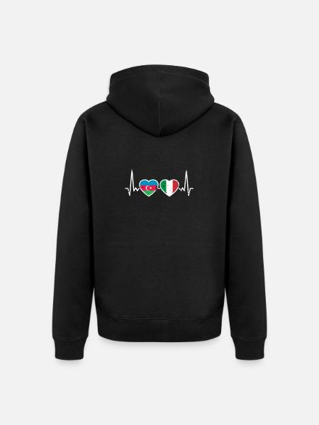 Azerbaijan Italy Heartbeat Flag - Unisex Premium Organic Zip Hoodie - black