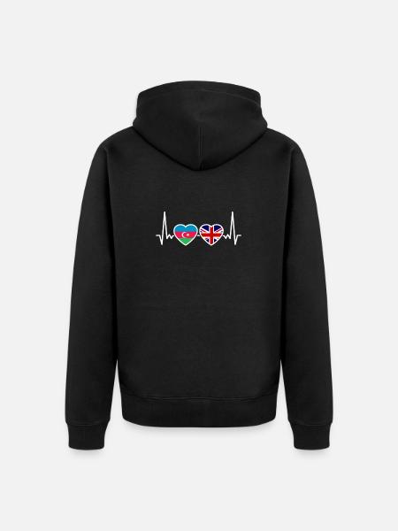 Aserbaidschan UK Herzschlag Aserbaidschanisch - Unisex Premium Bio Zip Hoodie - Schwarz