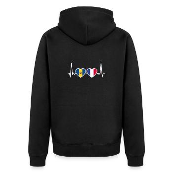 Barbados Frankreich Herzschlag Flagge - Unisex Premium Bio Zip Hoodie - Schwarz - Hinten - Nico (187cm)