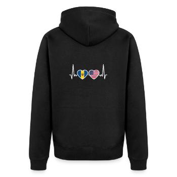 Barbados USA Herzschlag Flagge Barbados - Unisex Premium Bio Zip Hoodie - Schwarz - Hinten - Nico (187cm)