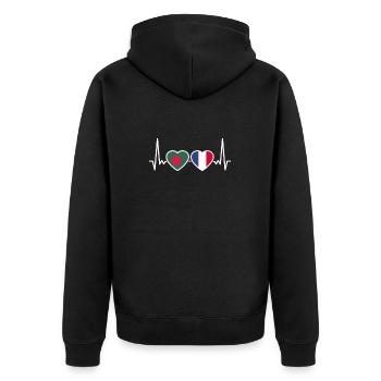 Bangladesch Frankreich Herzschlag Flagge - Unisex Premium Bio Zip Hoodie - Schwarz - Hinten - Nico (187cm)