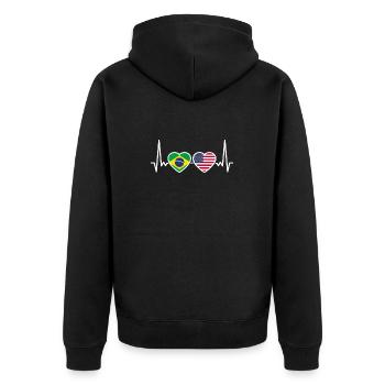 Brasilien USA Herzschlag Flagge Brasilianisch - Unisex Premium Bio Zip Hoodie - Schwarz - Hinten - Nico (187cm)