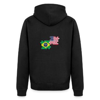 Brasilien USA Flagge Brasilianisch - Unisex Premium Bio Zip Hoodie - Schwarz - Hinten - Nico (187cm)