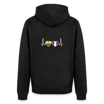 Ecuador Frankreich Vintage Herzschlag Flagge - Unisex Premium Bio Zip Hoodie - Schwarz - Hinten - Nico (187cm)