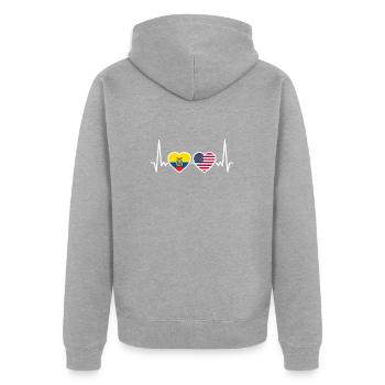Ecuador USA Herzschlag Flagge Ecuadorianer - Unisex Premium Bio Zip Hoodie - Grau meliert - Hinten - Nico (187cm)