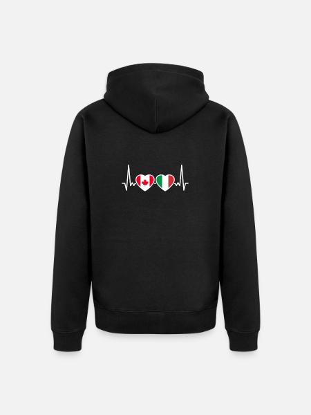 Canada Italy Heartbeat Flag Canadian - Unisex Premium Organic Zip Hoodie - black