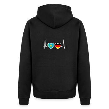 Kasachstan Deutschland Herzschlag Flagge Kasache - Unisex Premium Bio Zip Hoodie - Schwarz - Hinten - Nico (187cm)