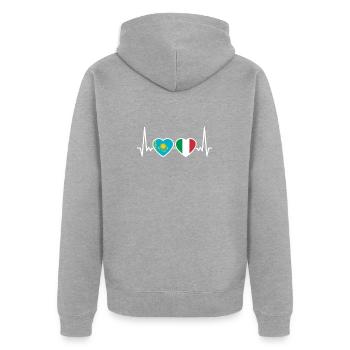 Kazakhstan Italie Battement de cœur Drapeau Kazakh - Veste à capuche bio Premium Unisexe - gris chiné - Dos - Nico (187cm)