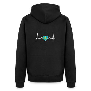 Kasachstan Herzschlag Kasachische Flagge Kasache - Unisex Premium Bio Zip Hoodie - Schwarz - Hinten - Nico (187cm)