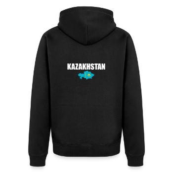 Kazakhstan Karte Kasachstan Kasachische Flagge - Unisex Premium Bio Zip Hoodie - Schwarz - Hinten - Nico (187cm)