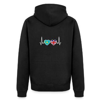 Kasachstan UK Herzschlag Flagge Kasachisch - Unisex Premium Bio Zip Hoodie - Schwarz - Hinten - Nico (187cm)