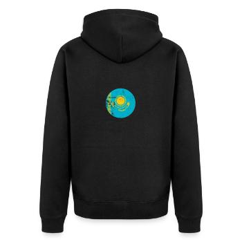 Kasachstan Vintage Kasachische Flagge Kasache - Unisex Premium Bio Zip Hoodie - Schwarz - Hinten - Nico (187cm)
