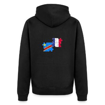 DR Kongo Frankreich Flagge Französisch Kongolese - Unisex Premium Bio Zip Hoodie - Schwarz - Hinten - Nico (187cm)