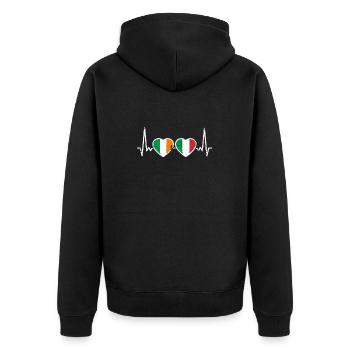 Ireland Italy Vintage Heartbeat Flag - Unisex Premium Organic Zip Hoodie - black - Back - Nico (187cm)