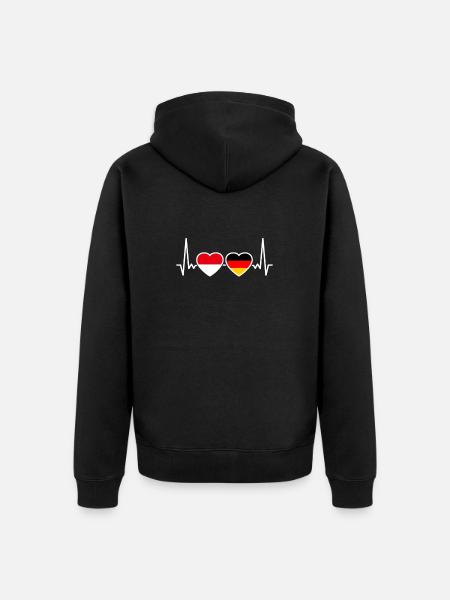 Indonesia Germany Heartbeat Flag - Unisex Premium Organic Zip Hoodie - black