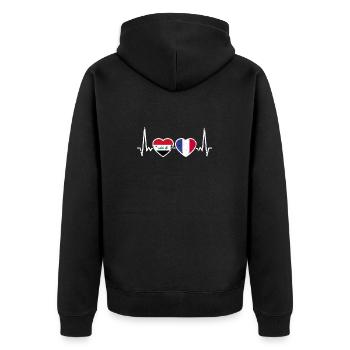Irak Frankreich Vintage Herzschlag Flagge Iraker - Unisex Premium Bio Zip Hoodie - Schwarz - Hinten - Nico (187cm)