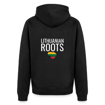 Lithuanian Roots Vintage Karte Litauen Flagge - Unisex Premium Bio Zip Hoodie - Schwarz - Hinten - Nico (187cm)