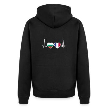 Bulgarien Frankreich Herzschlag Flagge Bulgare - Unisex Premium Bio Zip Hoodie - Schwarz - Hinten - Nico (187cm)