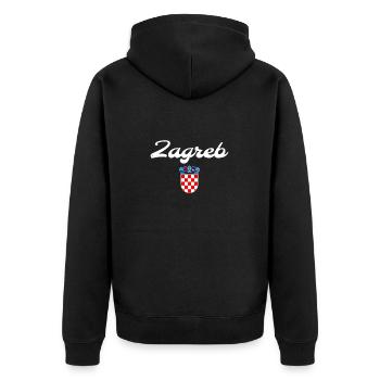 Zagreb Vintage Wappen Kroatien Kroatische Flagge - Unisex Premium Bio Zip Hoodie - Schwarz - Hinten - Nico (187cm)