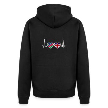 Namibia UK Herzschlag Flagge Britisch Namibisch - Unisex Premium Bio Zip Hoodie - Schwarz - Hinten - Nico (187cm)