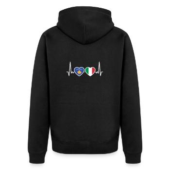 Kosovo Italien Herzschlag Flagge Kosovare - Unisex Premium Bio Zip Hoodie - Schwarz - Hinten - Nico (187cm)